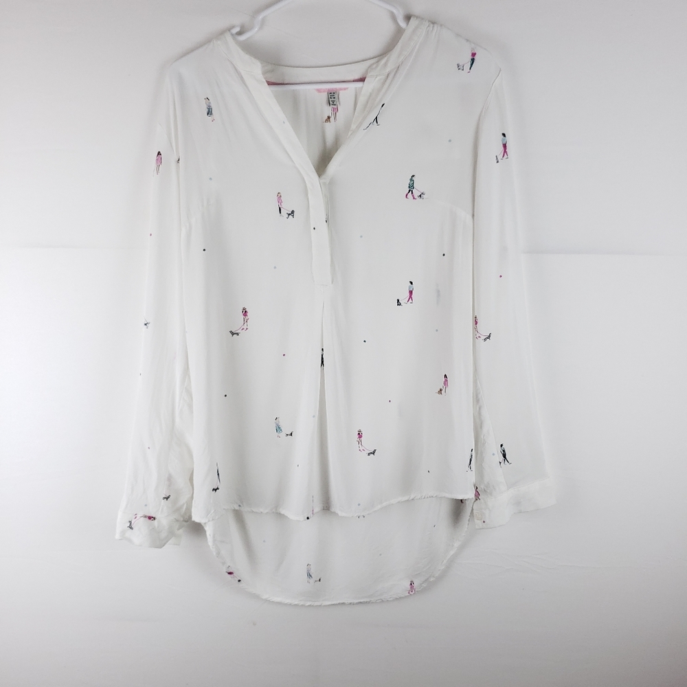 Joules White Blouse with Pink, Blue and Black Mini Figure Print